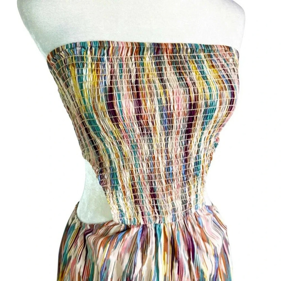 MISA Myka Ikat Strapless Cutout Smocked Cotton Blend Dress Size S NWT - Picture 10 of 13